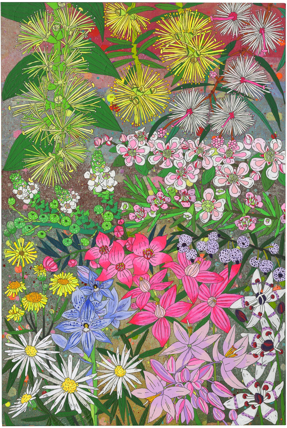 FLOWERS ON YUGAMBEH COUNTRY iv: Grasslands by Sarah Beetson, painting