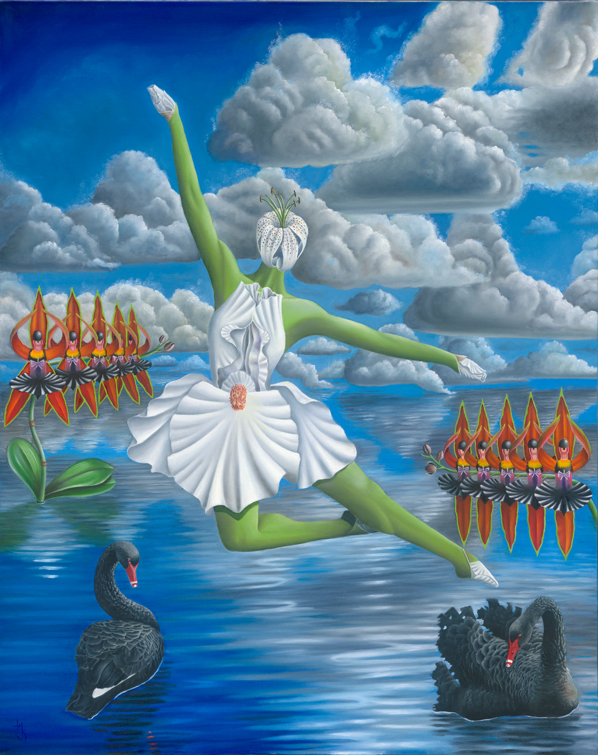 Flowerin’ White Swan, c. 2020 by Haris F Sardar, painting