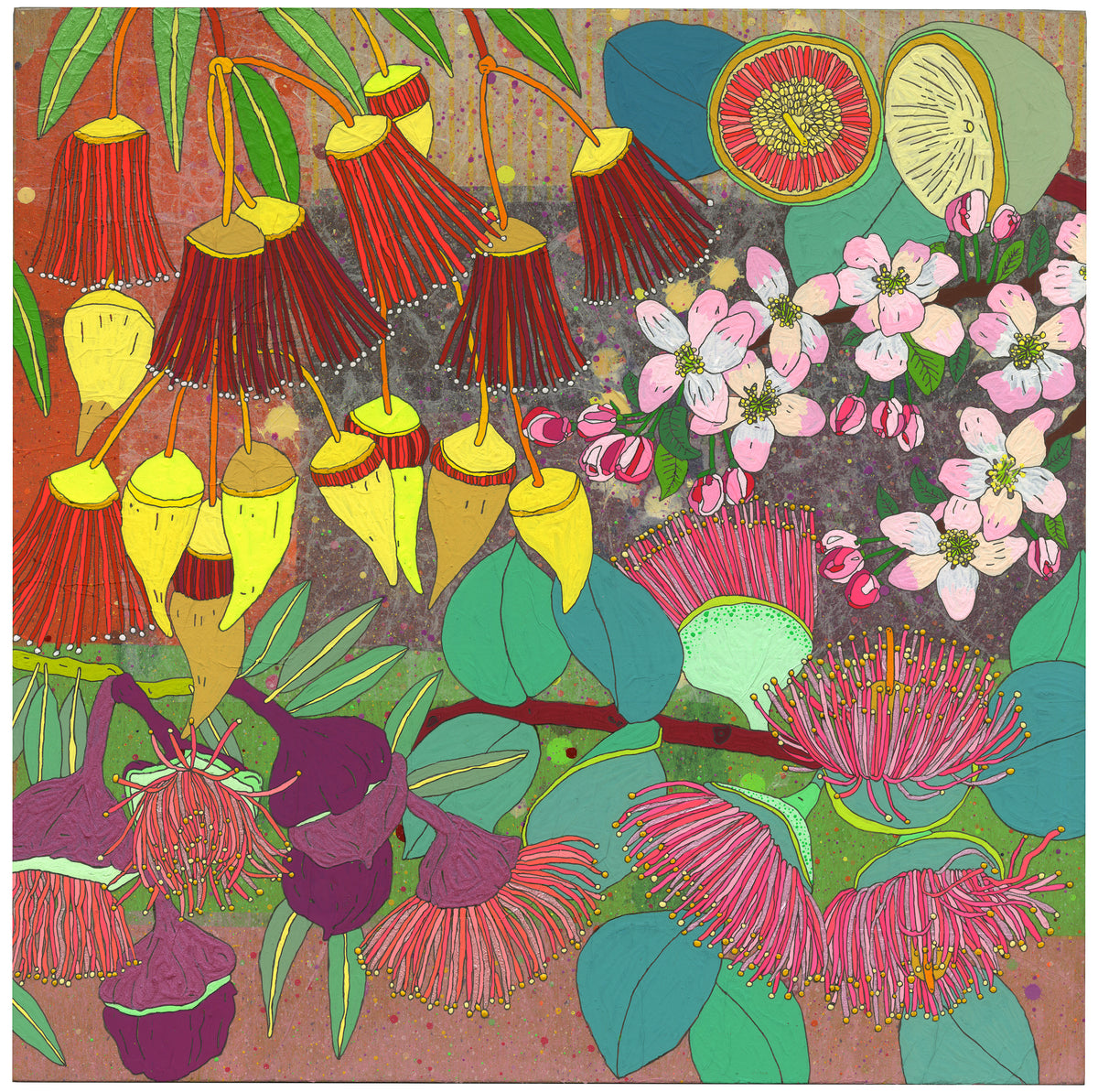 The Interloper - Apple Blossom among Gumnuts by Sarah Beetson, painting
